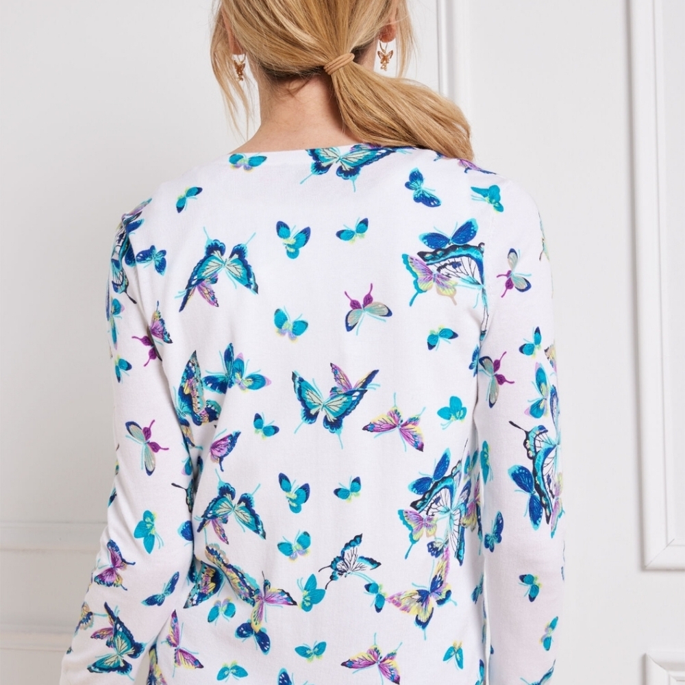 Talbots Butterfly Cardigan Sweater Womens XL Button Knit Top Cottagecore Fairy - Picture 2 of 10